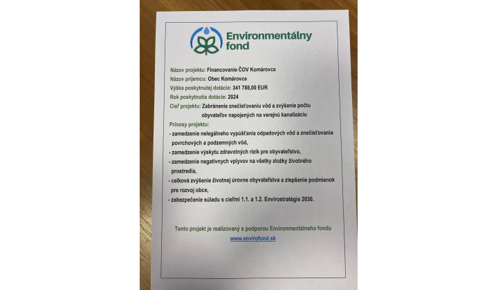 Info o projekte ČOV Komárovce 